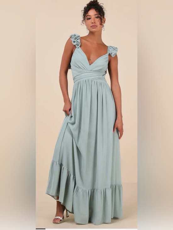 Lulus Dresses & Skirts - Lulus Sage Green Ruffle Lace-Up Back Maxi Dress NWT Medium